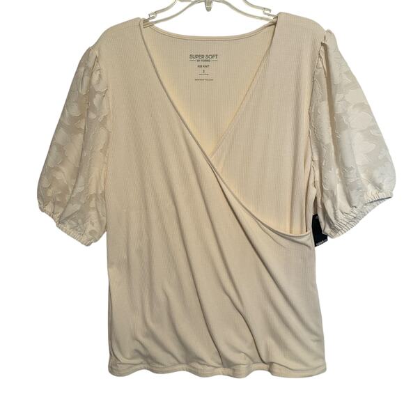 Torrid NEW Super Soft Top Womens 2X Fitted Ribbed V-Neck Novelty Sleeve Surplice - Picture 2 of 10